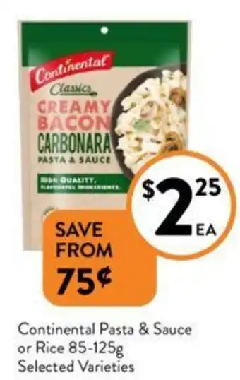 Foodworks Continental Pasta & Sauce or Rice 85-125g offer