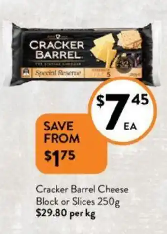 Foodworks Cracker Barrel Cheese Block or Slices 250g offer