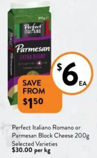 Foodworks Perfect Italiano Romano or Parmesan Block Cheese 200g offer