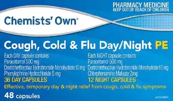 Discount Drug Stores Chemists’ Own Cough, Cold & Flu Day & Night PE 48 Capsules offer