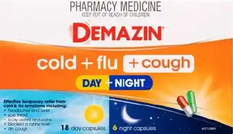 Discount Drug Stores Demazin Cold + Flu + Cough Day + Night 24 Capsules offer