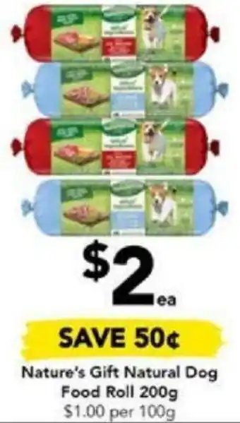Drakes Nature's Gift Natural Dog Food Roll 200g offer