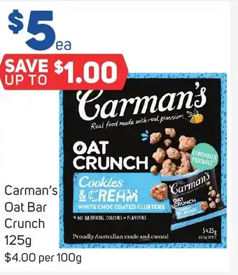 Foodland Carman's Oat Bar Crunch 125g offer
