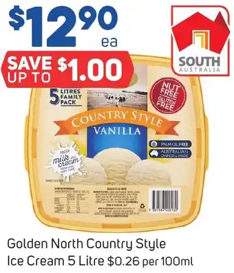 Foodland Golden North Country Style Ice Cream 5 Litre offer