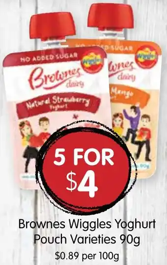 Spudshed Brownes Wiggles Yoghurt Pouch Varieties 90g offer