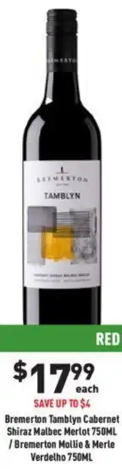 Liquor Legends Bremerton Tamblyn Cabernet Shiraz Malbec Merlot offer