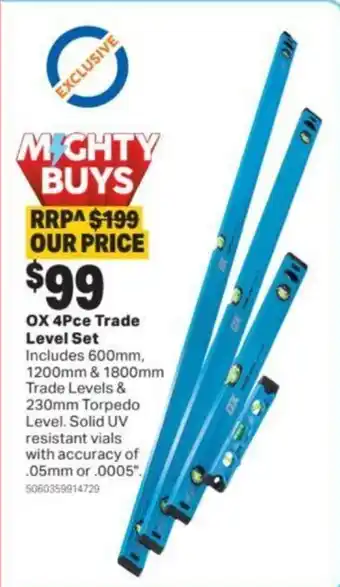 Mitre 10 OX 4Pce Trade Level Set offer