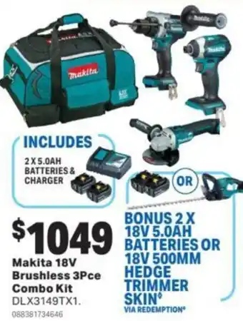 Mitre 10 Makita 18V Brushless 3Pce Combo Kit offer