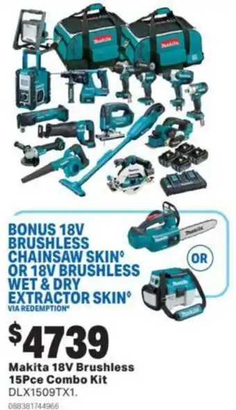 Mitre 10 Makita 18V Brushless 15Pce Combo Kit offer