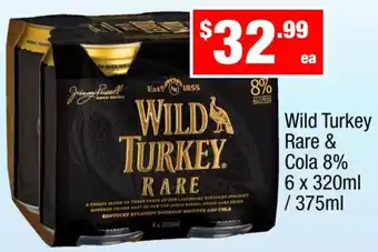 Liquor Stax Wild Turkey Rare & Cola 8% 6 x 320ml offer