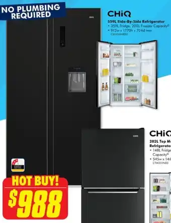 The Good Guys CHIQ 559L Side-By-Side Refrigerator offer