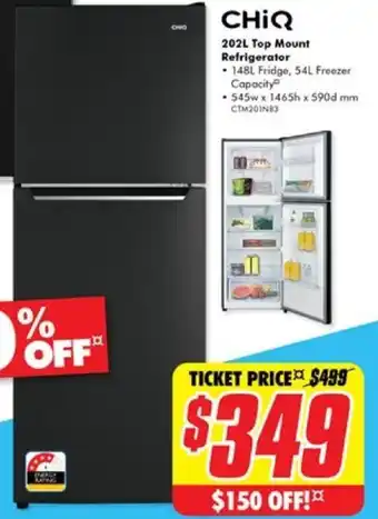 The Good Guys CHIQ 202L Top Mount Refrigerator offer