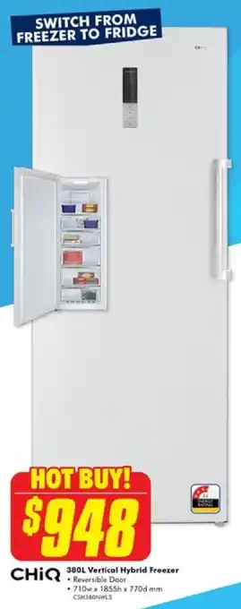 The Good Guys CHIQ 380L Vertical Hybrid Freezer offer