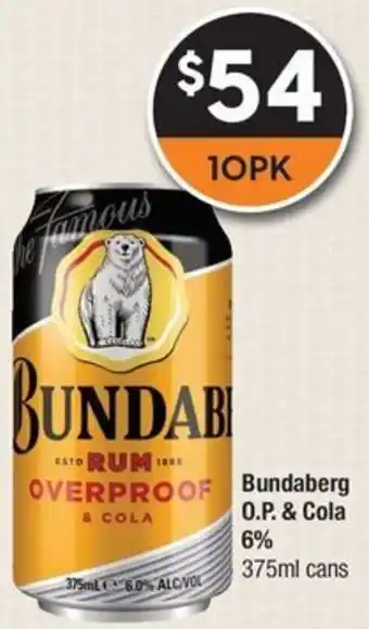 Super Cellars Bundaberg O.P. & Cola 6% 375ml cans offer