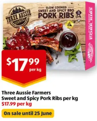 ALDI Three Aussie Farmers Sweet and Spicy Pork Ribs per kg offer