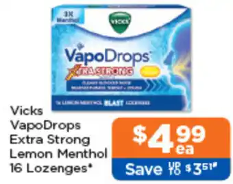 Good Price Pharmacy Vicks VapoDrops Extra Strong Lemon Menthol 16 Lozenges offer