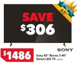 Harvey Norman Sony 65" Bravia 3 4K* Direct LED TV offer