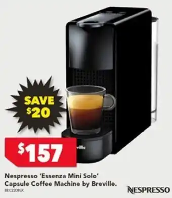 Harvey Norman Nespresso 'Essenza Mini Solo' Capsule Coffee Machine by Breville offer