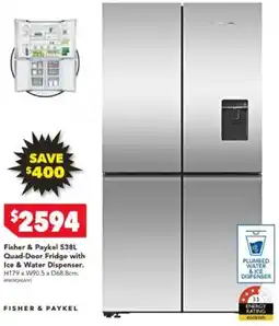 Fisher & Paykel 538L Quad-Door Fridge with Ice & Water Dispenser