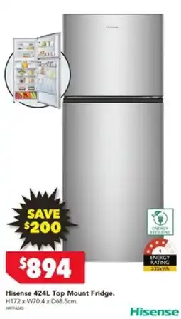 Harvey Norman Hisense 424L Top Mount Fridge offer
