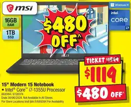 JB Hi-Fi msi 15" Modern 15 Notebook offer