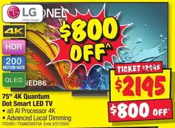 JB Hi-Fi 75" 4K Quantum Dot Smart LED TV offer