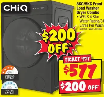 JB Hi-Fi CHIQ 8KG/5KG Front Load Washer Dryer Combo offer