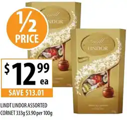 Supabarn LINDT LINDOR ASSORTED CORNET 333g offer