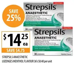 Supabarn STREPSILS ANAESTHETIC LOZENGES MENTHOL FLAVOUR 36's offer