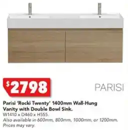 Harvey Norman Parisi 'Rocki Twenty' 1400mm Wall-Hung Vanity with Double Bowl Sink offer