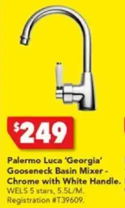 Harvey Norman Palermo Luca 'Georgia' Gooseneck Basin Mixer- Chrome with White Handle offer