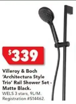 Harvey Norman Villeroy & Boch 'Architectura Style Trio' Rail Shower Set - Matte Black offer