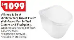 Harvey Norman Villeroy & Boch 'Architectura Direct Flush' Wall-Faced Pan In-Wall Cistern and Flushplate offer