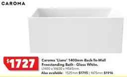 Harvey Norman Caroma 'Liano' 1400mm Back-To-Wall Freestanding Bath - Gloss White offer