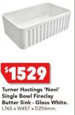 Turner Hastings 'Novi' Single Bowl Fireclay Butter Sink - Gloss White