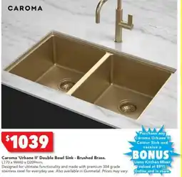 Harvey Norman Caroma 'Urbane II' Double Bowl Sink - Brushed Brass offer