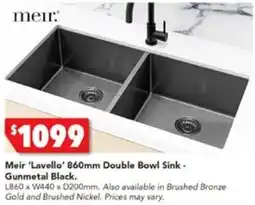 Harvey Norman Meir 'Lavello' 860mm Double Bowl Sink - Gunmetal Black offer