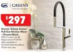 Harvey Norman Greens 'Galaxy Sensor' Pull-Out Kitchen Mixer -Chrome/Black offer