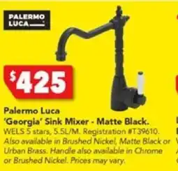 Harvey Norman Palermo Luca 'Georgia' Sink Mixer - Matte Black offer