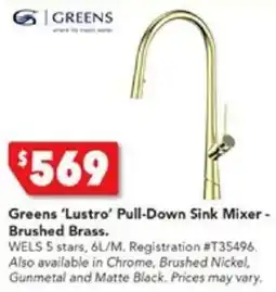 Harvey Norman Greens 'Lustro' Pull-Down Sink Mixer- Brushed Brass offer
