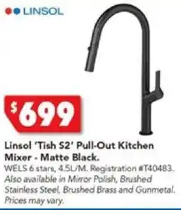 Harvey Norman Linsol 'Tish S2' Pull-Out Kitchen Mixer - Matte Black offer