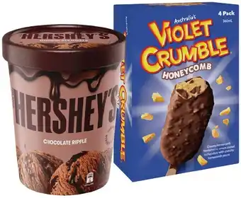 IGA Hershey's, Violet Crumble or Reese's Ice Cream 1 Litre or Sticks 4 Pack Selected Varieties offer