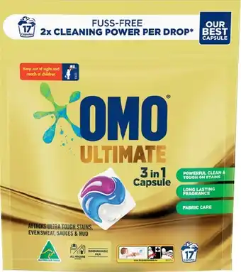 IGA OMO Ultimate 3 in 1 Laundry Capsules 17 Pack offer