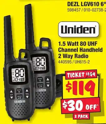 JB Hi-Fi 1.5 Watt 80 UHF Channel Handheld 2 Way Radio offer