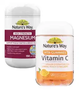 Coles Nature's Way High Strength Magnesium Tablets 150 Pack or Adult Vita Gummies Vitamin C 120 Pack offer