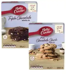 Coles Betty Crocker Triple Choc Brownie Mix 500g or Choc Chunk Cookie Mix 485g offer