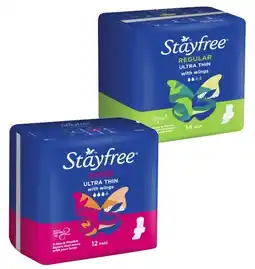 Coles Stayfree Ultra Thin Pads with Wings Regular 14 Pack or Super 12 Pack offer