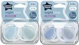 Coles Tommee Tippee Nighttime Orthodontic Soothers 0-6 Months or 6-18 Months 2 Pack offer
