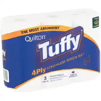 Woolworths Quilton Tuffy Paper Towel Pk 3 offer