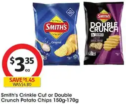 Coles Smith's Crinkle Cut or Double Crunch Potato Chips 150g-170g offer
